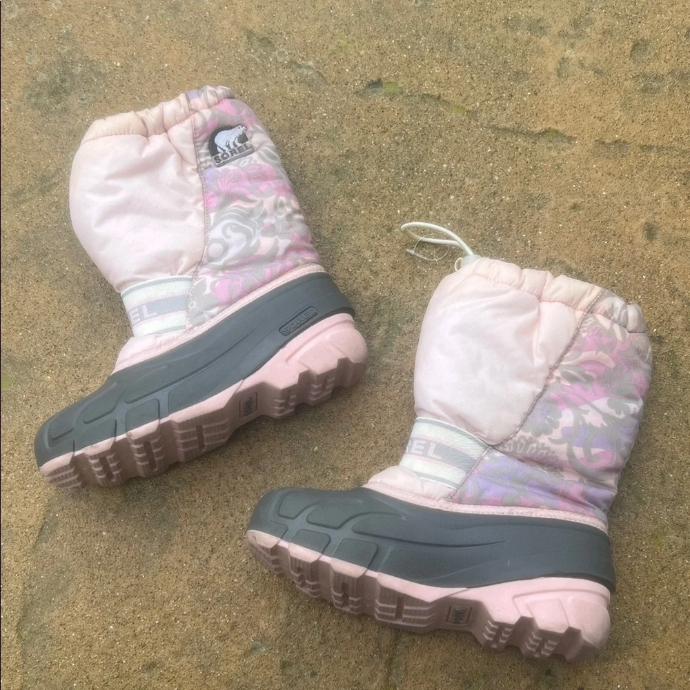 Sorel Cub Girls Insulated Pink Grey Winter Snow Rain Boot Size 3